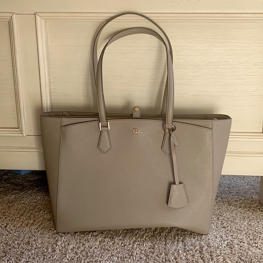 Tory Burch Large Beige Emerson Saffiano Tote